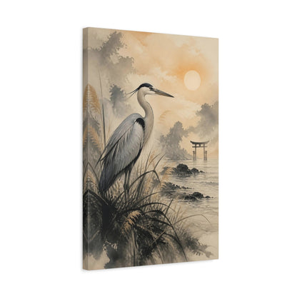 Side Mockup 3. Japanese Heron At Torii shown as canvas print