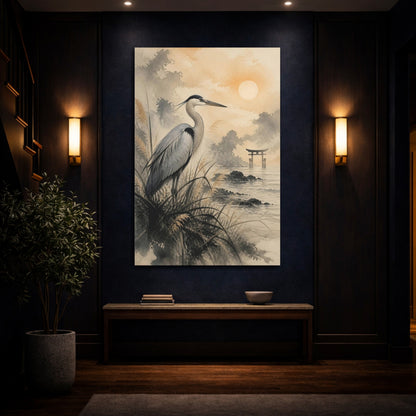 Mockup 4. Japanese Heron At Torii shown as canvas print