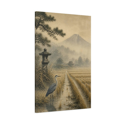 Main Mockup. Japanese Heron In Mist shown as canvas print