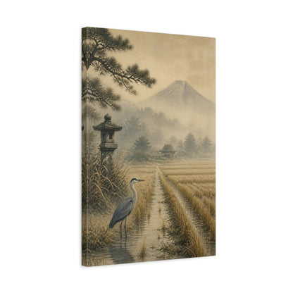 Side Mockup 3. Japanese Heron In Mist shown as canvas print