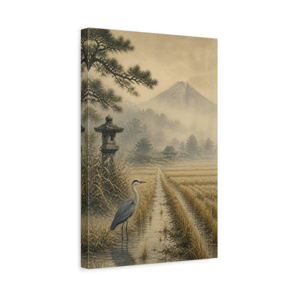Side Mockup 4. Japanese Heron In Mist shown as canvas print