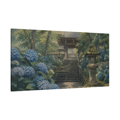 Side Mockup 2. Japanese Hydrangea Temple Steps shown as canvas print