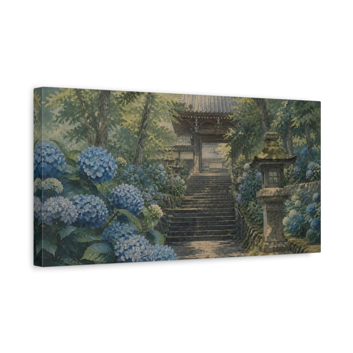 Side Mockup 3. Japanese Hydrangea Temple Steps shown as canvas print