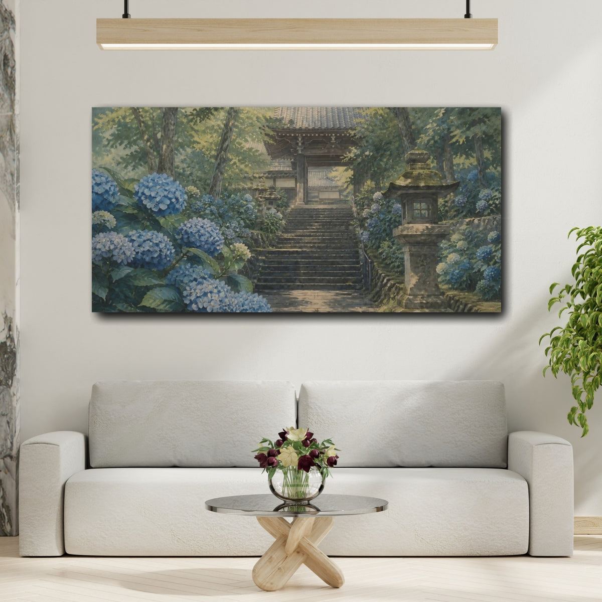 Mockup 2. Japanese Hydrangea Temple Steps shown as canvas print