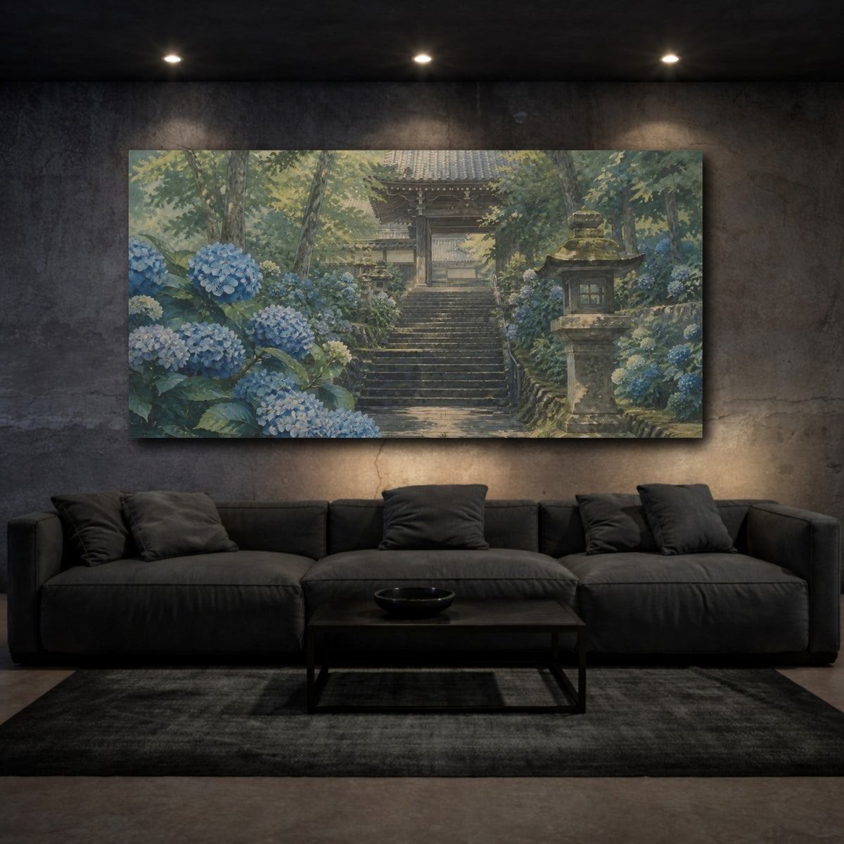 Mockup 3. Japanese Hydrangea Temple Steps shown as canvas print