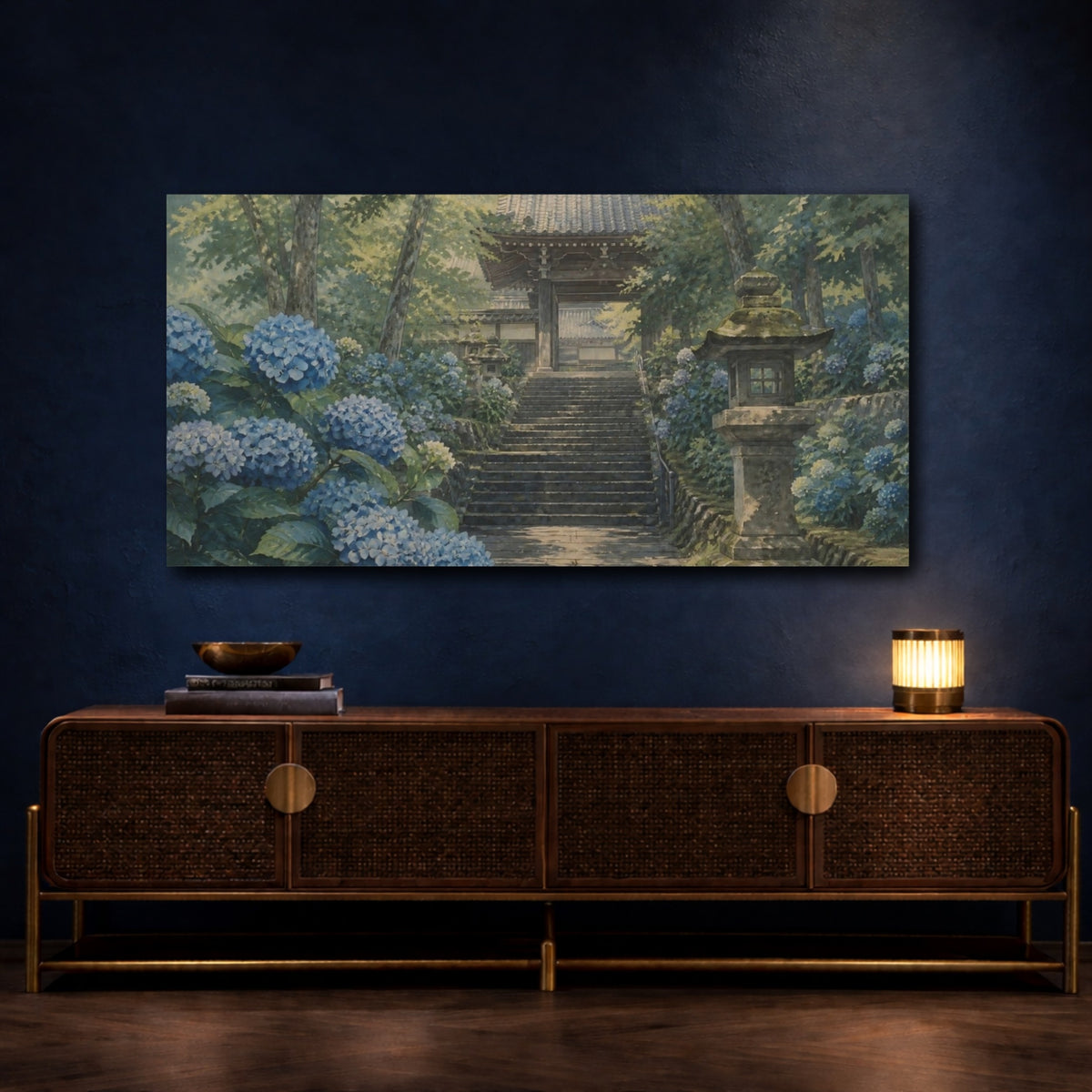 Mockup 4. Japanese Hydrangea Temple Steps shown as canvas print