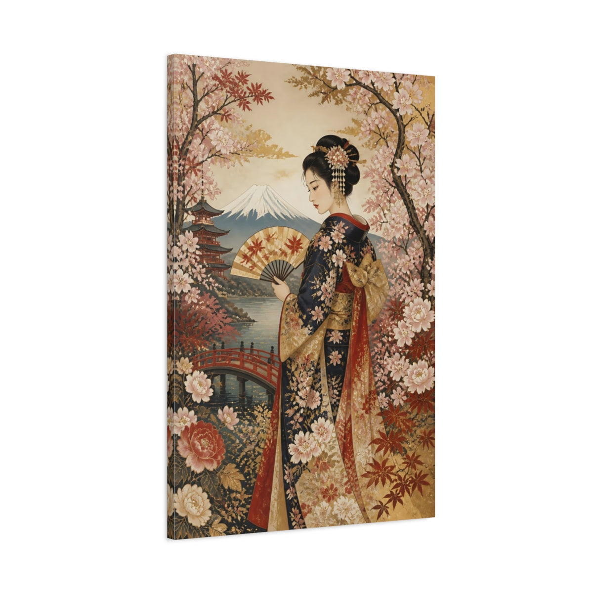 Main Mockup. Japanese Kimono Fan Portrait shown as canvas print