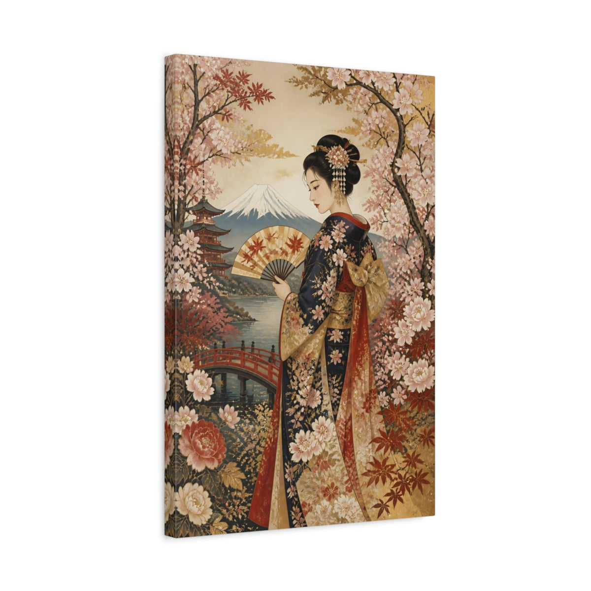Side Mockup 3. Japanese Kimono Fan Portrait shown as canvas print