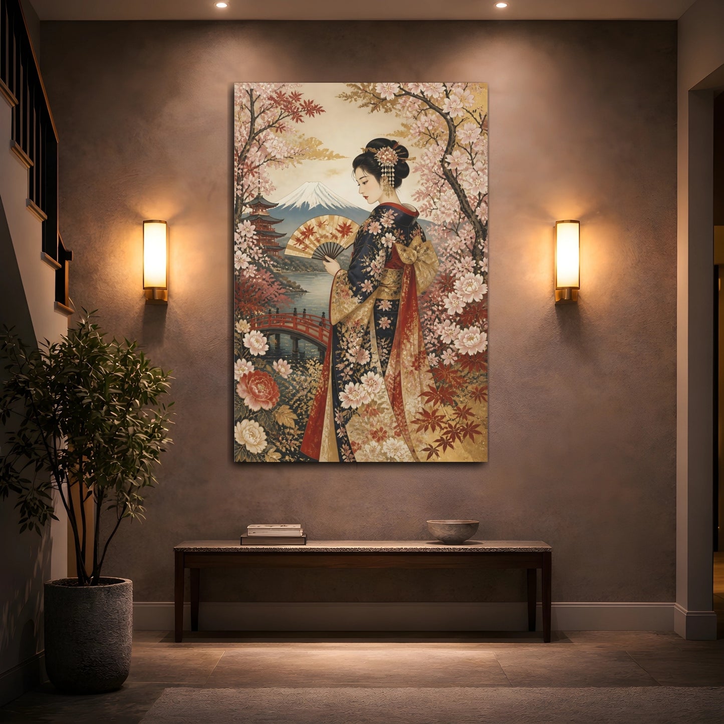 Mockup 2. Japanese Kimono Fan Portrait shown as canvas print