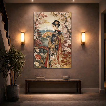 Mockup 2. Japanese Kimono Fan Portrait shown as canvas print