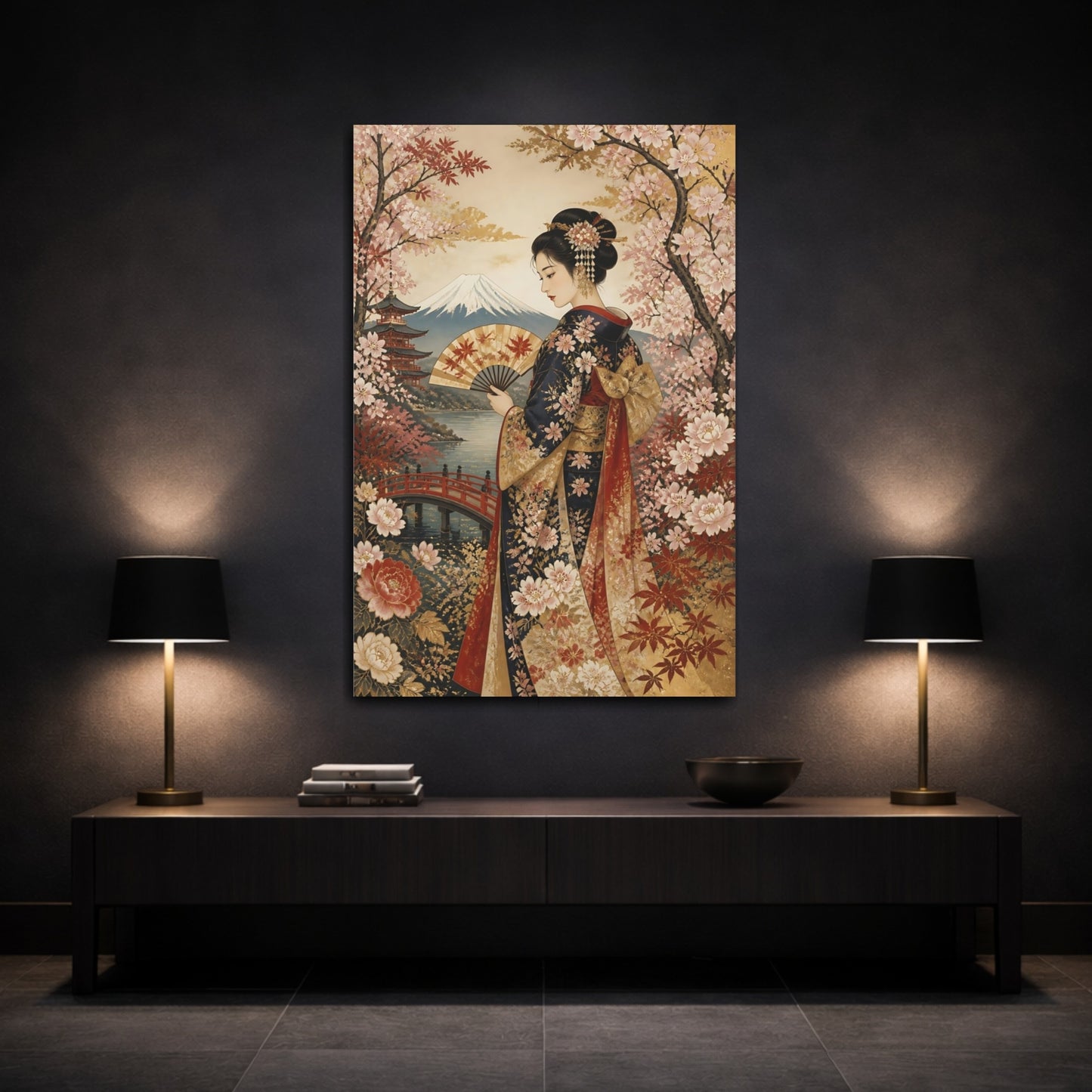 Mockup 3. Japanese Kimono Fan Portrait shown as canvas print