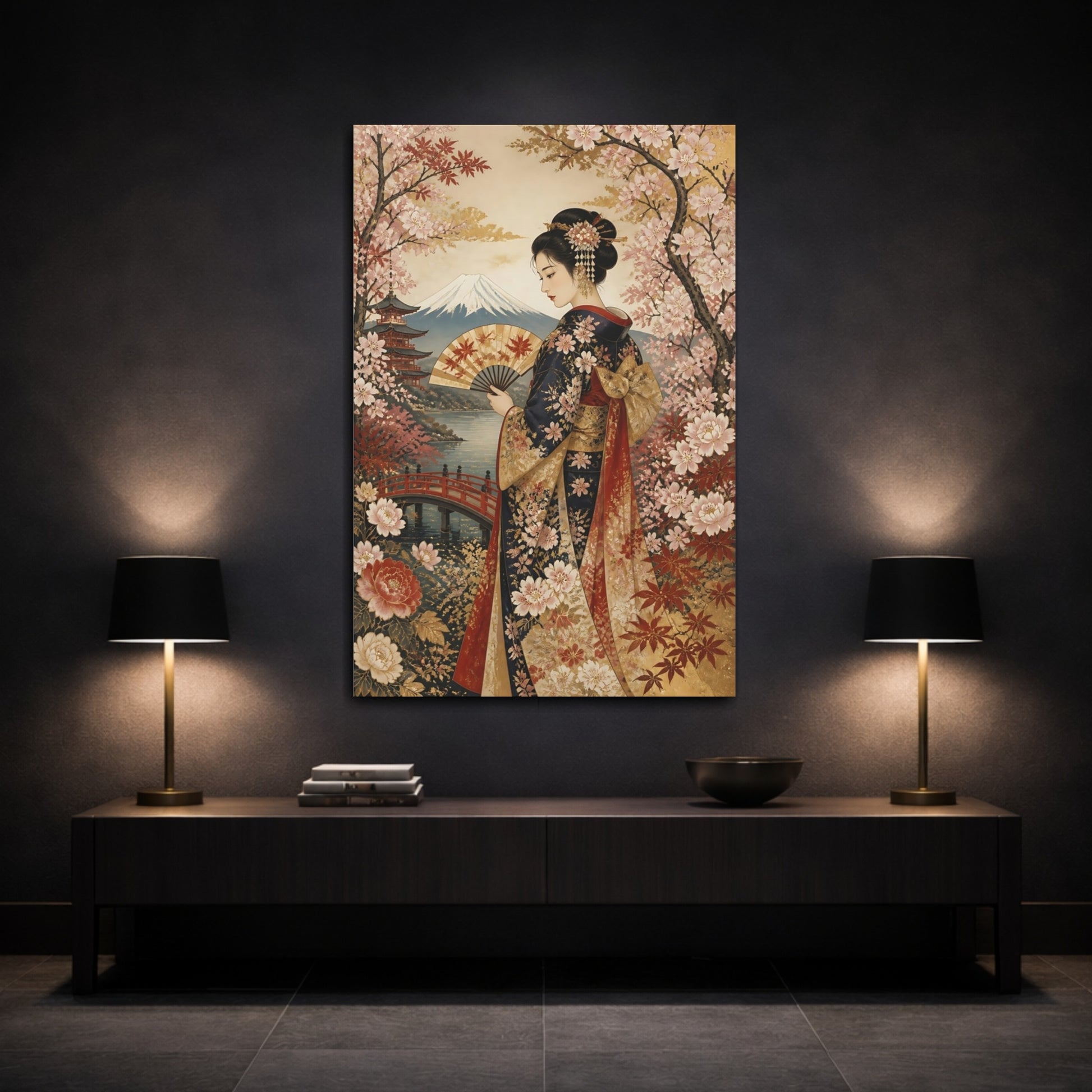 Mockup 3. Japanese Kimono Fan Portrait shown as canvas print