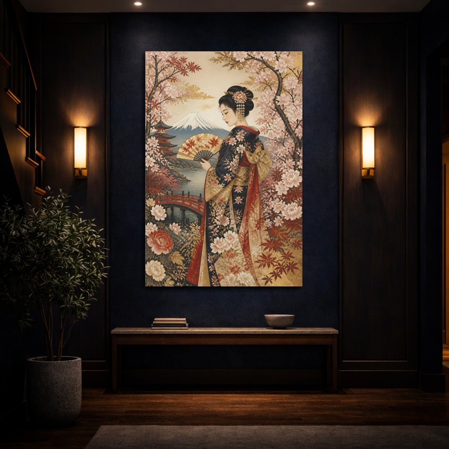 Mockup 4. Japanese Kimono Fan Portrait shown as canvas print
