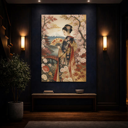 Mockup 4. Japanese Kimono Fan Portrait shown as canvas print