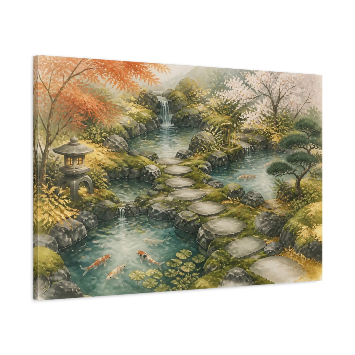 Main Mockup. Japanese Koi Garden Path shown as canvas print