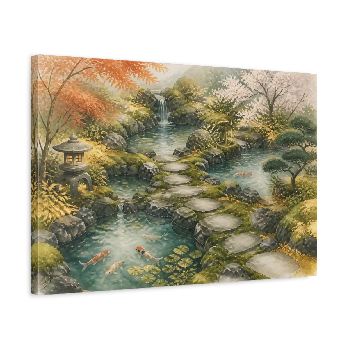 Side Mockup 3. Japanese Koi Garden Path shown as canvas print