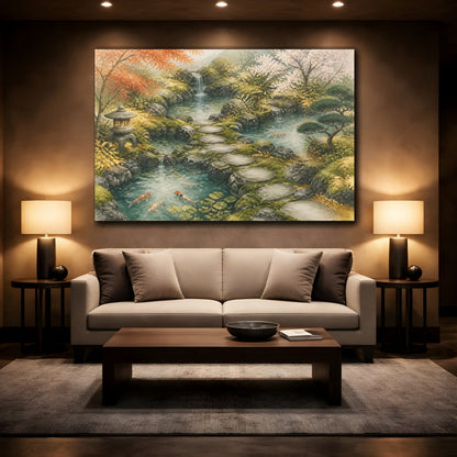 Mockup 2. Japanese Koi Garden Path shown as canvas print