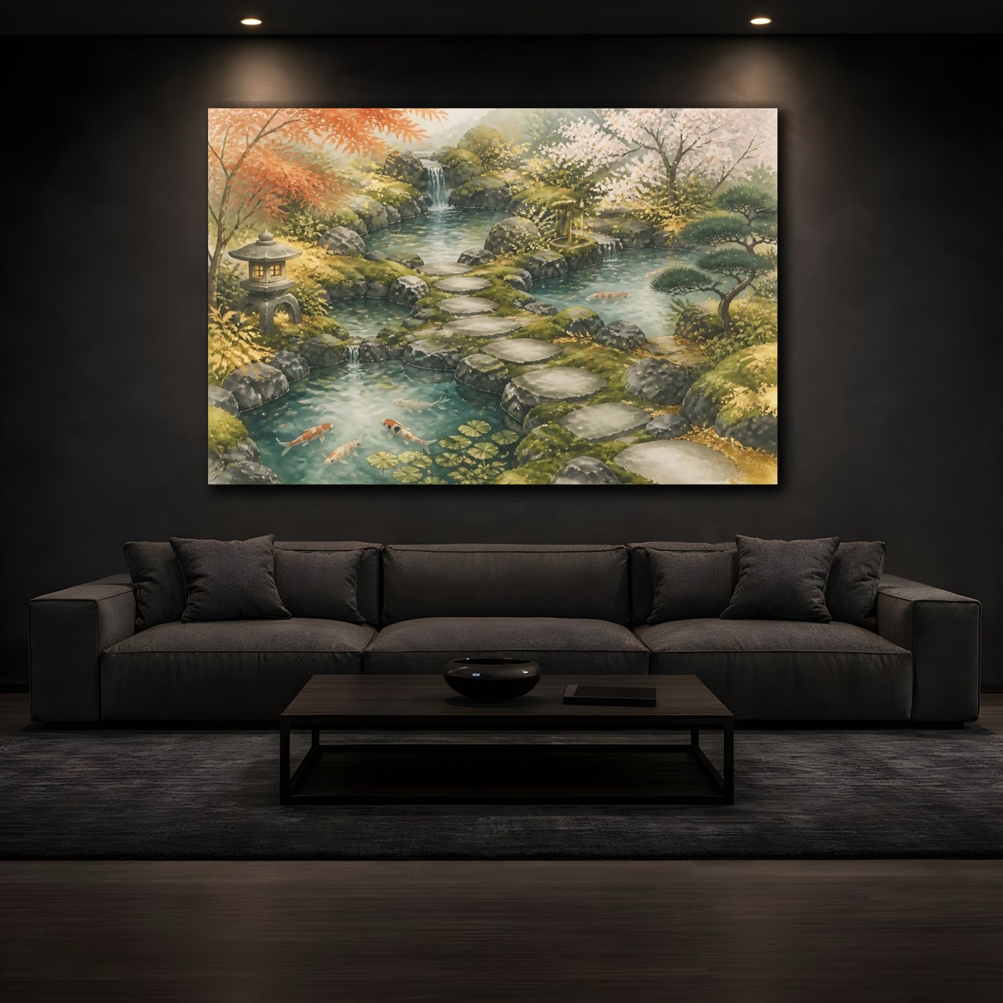 Mockup 3. Japanese Koi Garden Path shown as canvas print