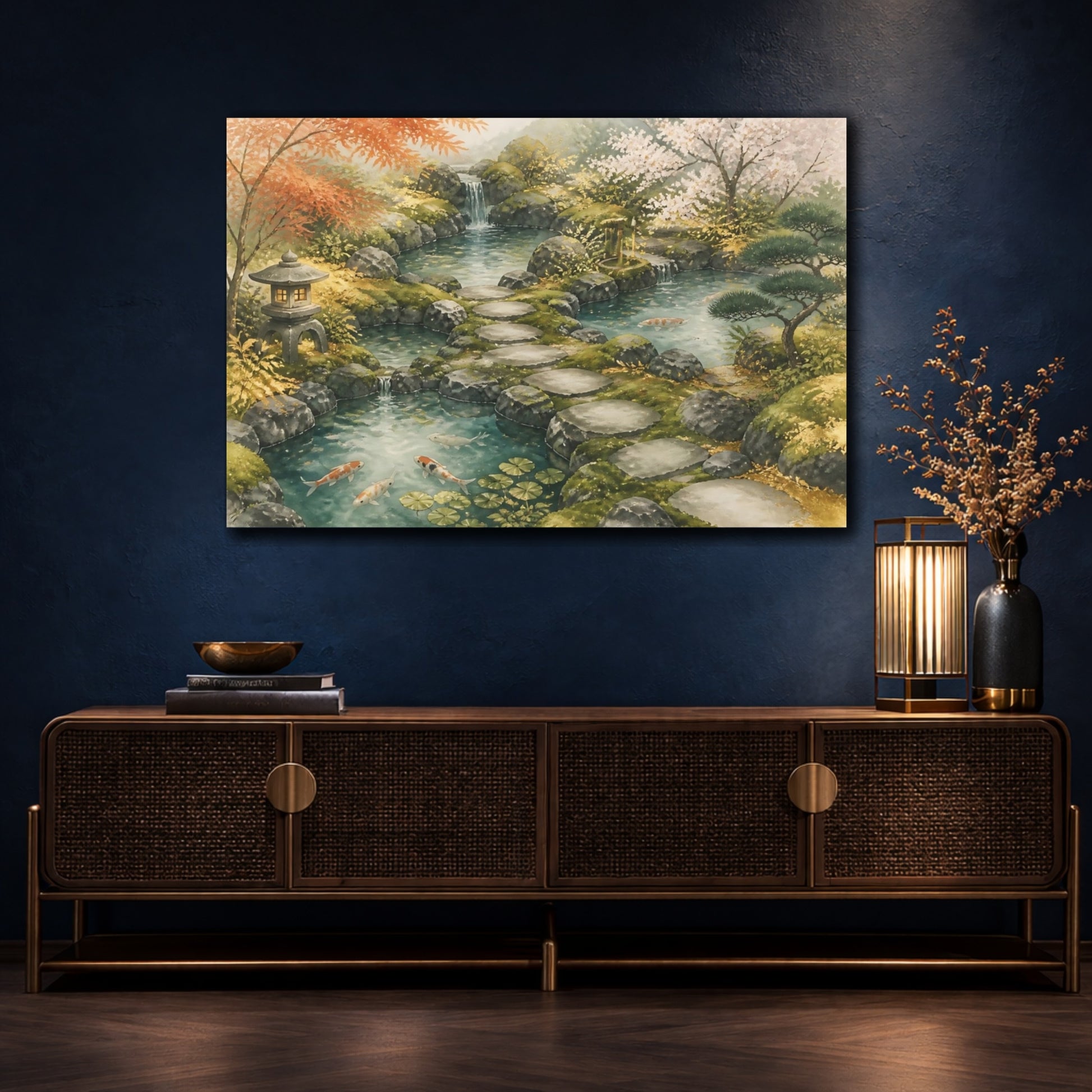 Mockup 4. Japanese Koi Garden Path shown as canvas print