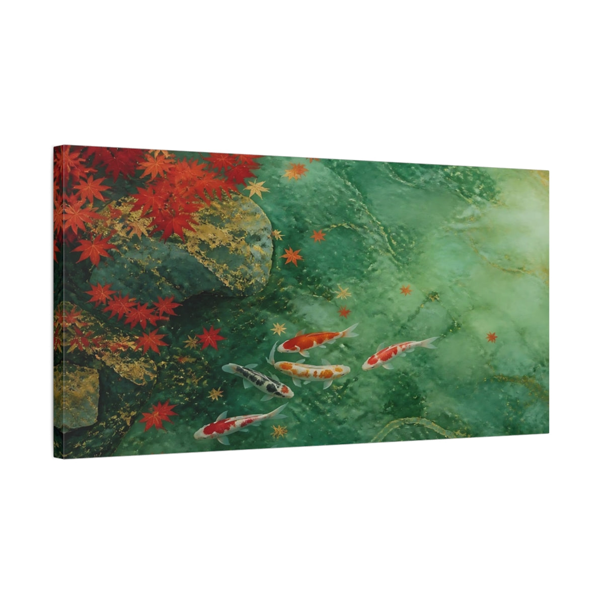 Side Mockup 1. Japanese Koi Jade Pond shown as canvas print