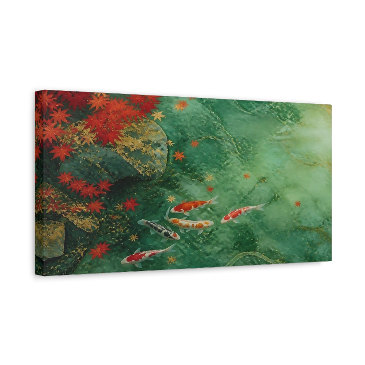 Side Mockup 3. Japanese Koi Jade Pond shown as canvas print