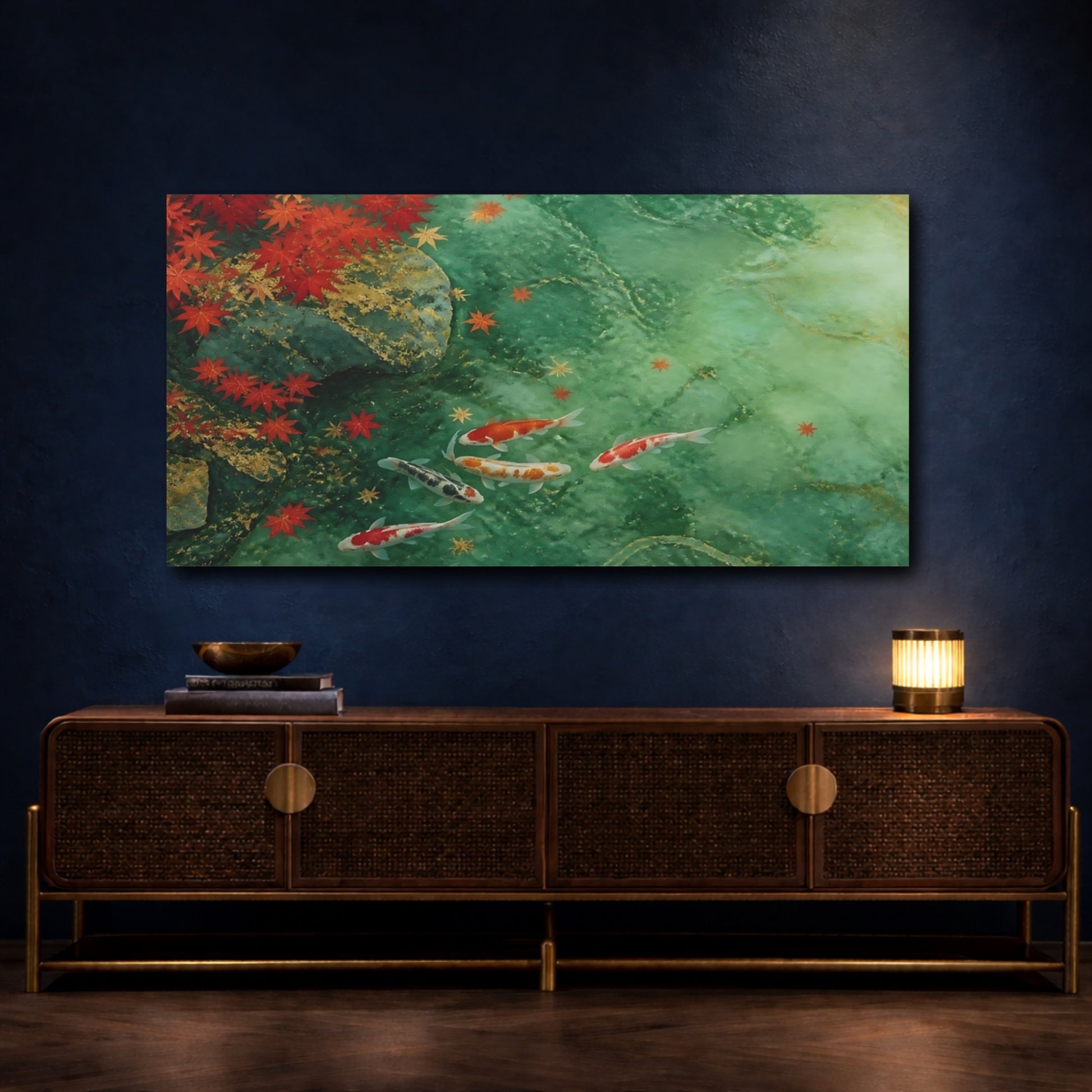Mockup 4. Japanese Koi Jade Pond shown as canvas print