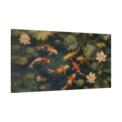 Main Mockup. Japanese Koi Pond shown as canvas print