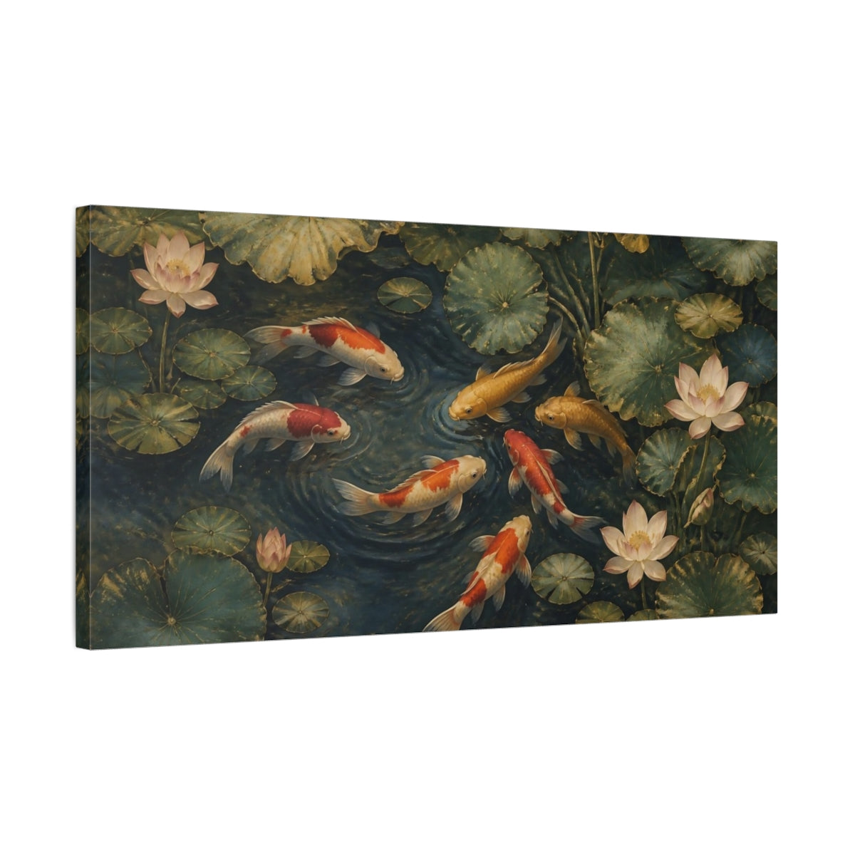 Side Mockup 1. Japanese Koi Pond shown as canvas print