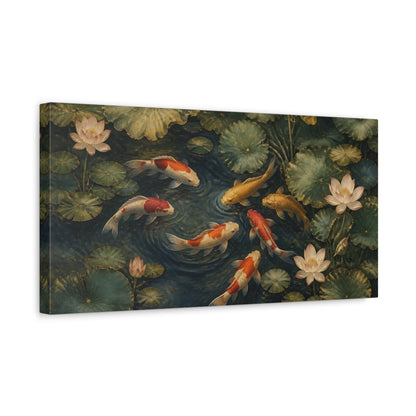 Side Mockup 3. Japanese Koi Pond shown as canvas print
