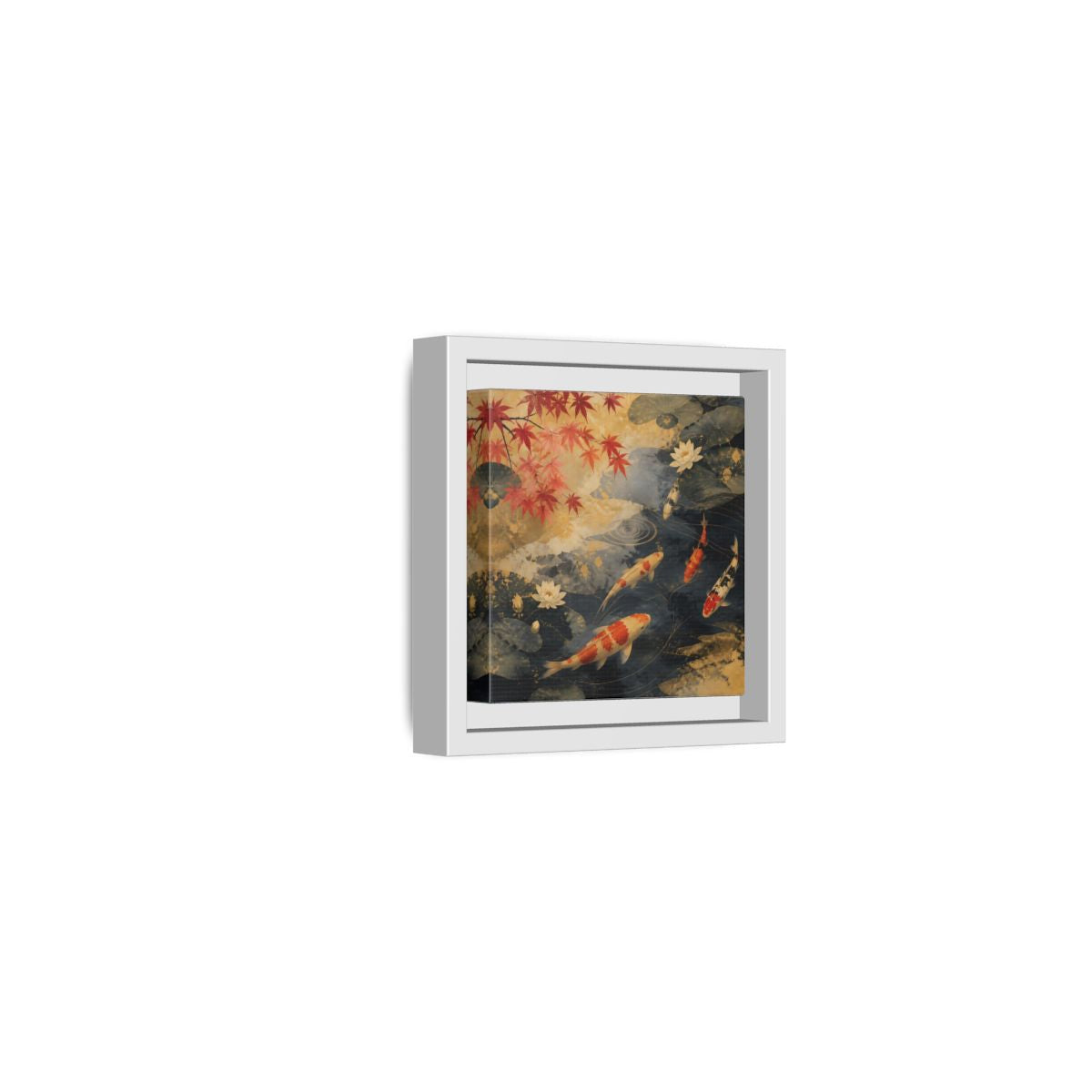 Side Mockup 22. Japanese Koi Pond Harmony shown as framed canvas print