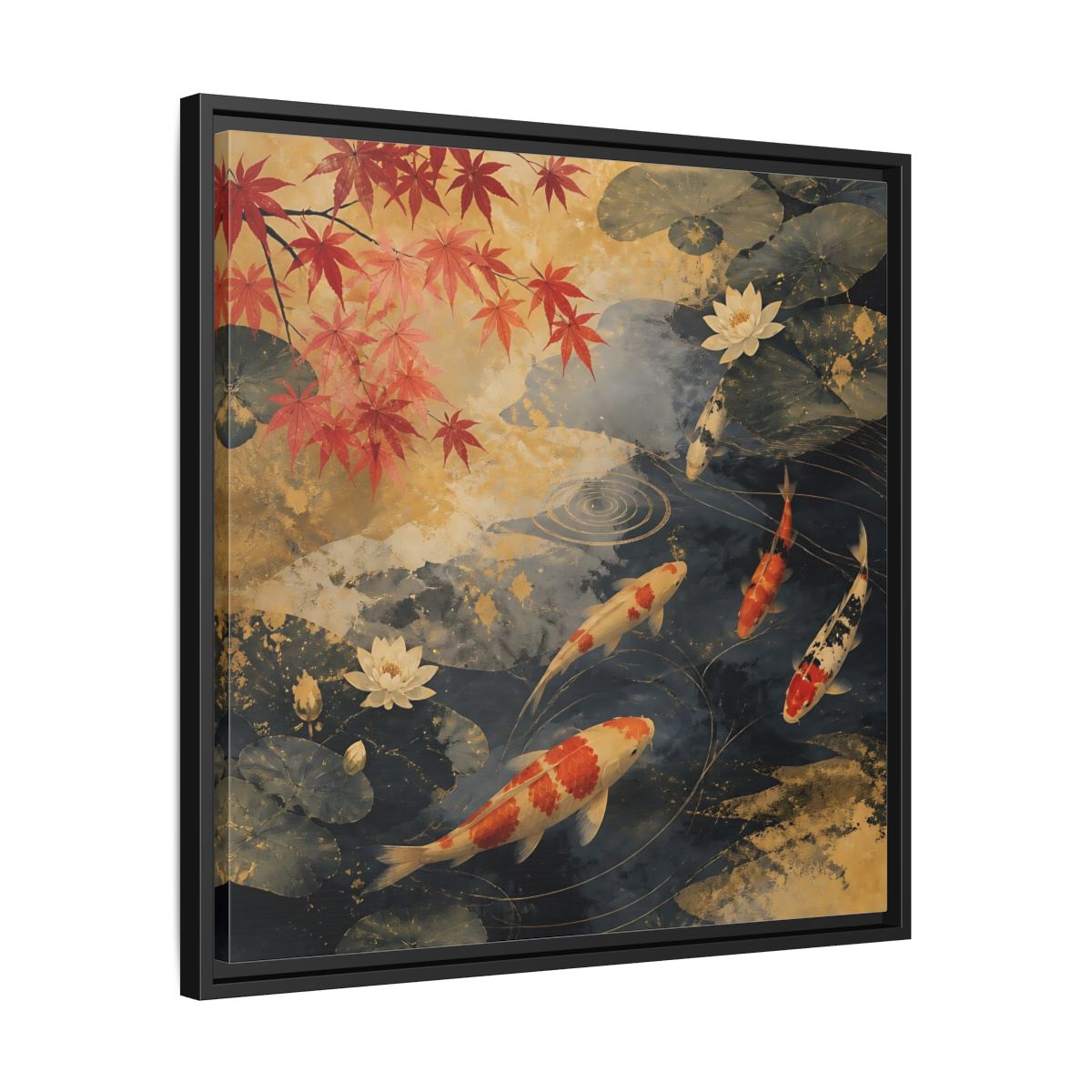 Side Mockup 31. Japanese Koi Pond Harmony shown as framed canvas print