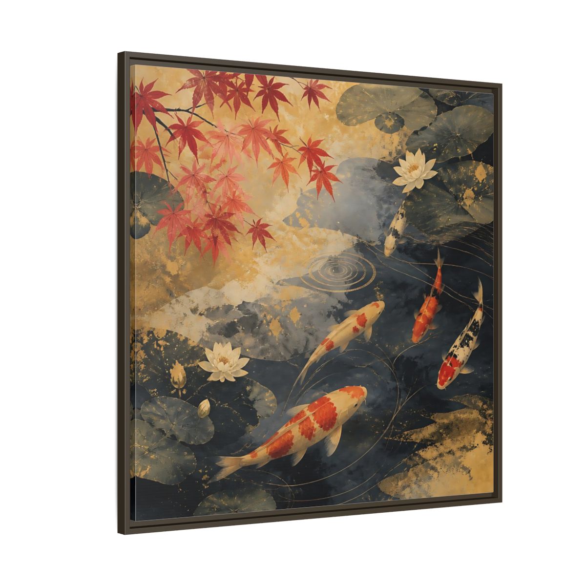 Side Mockup 5. Japanese Koi Pond Harmony shown as framed canvas print