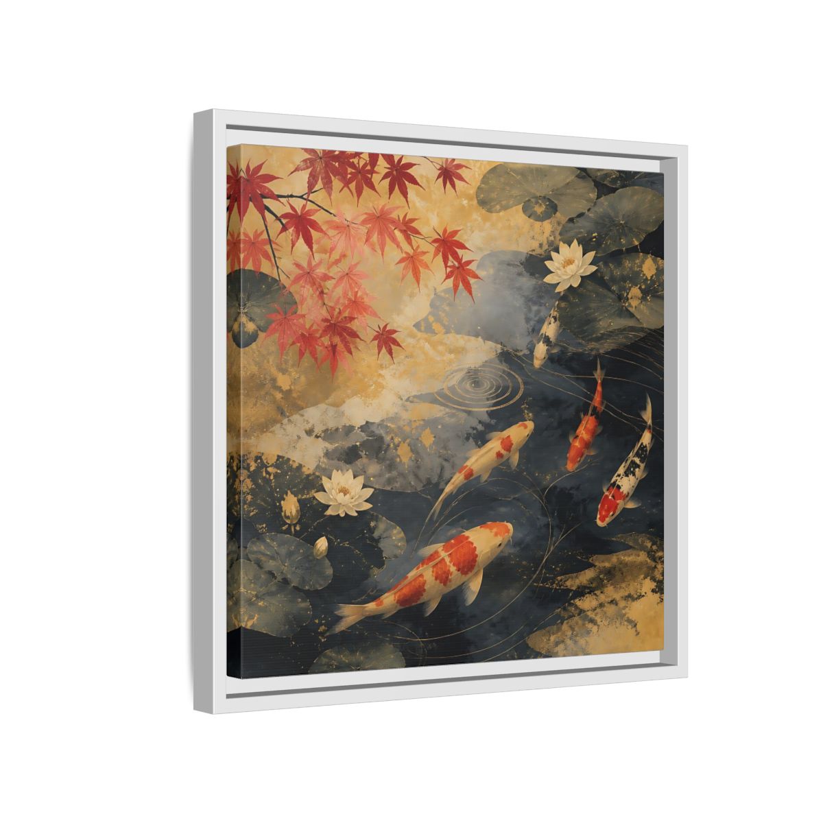 Side Mockup 13. Japanese Koi Pond Harmony shown as framed canvas print