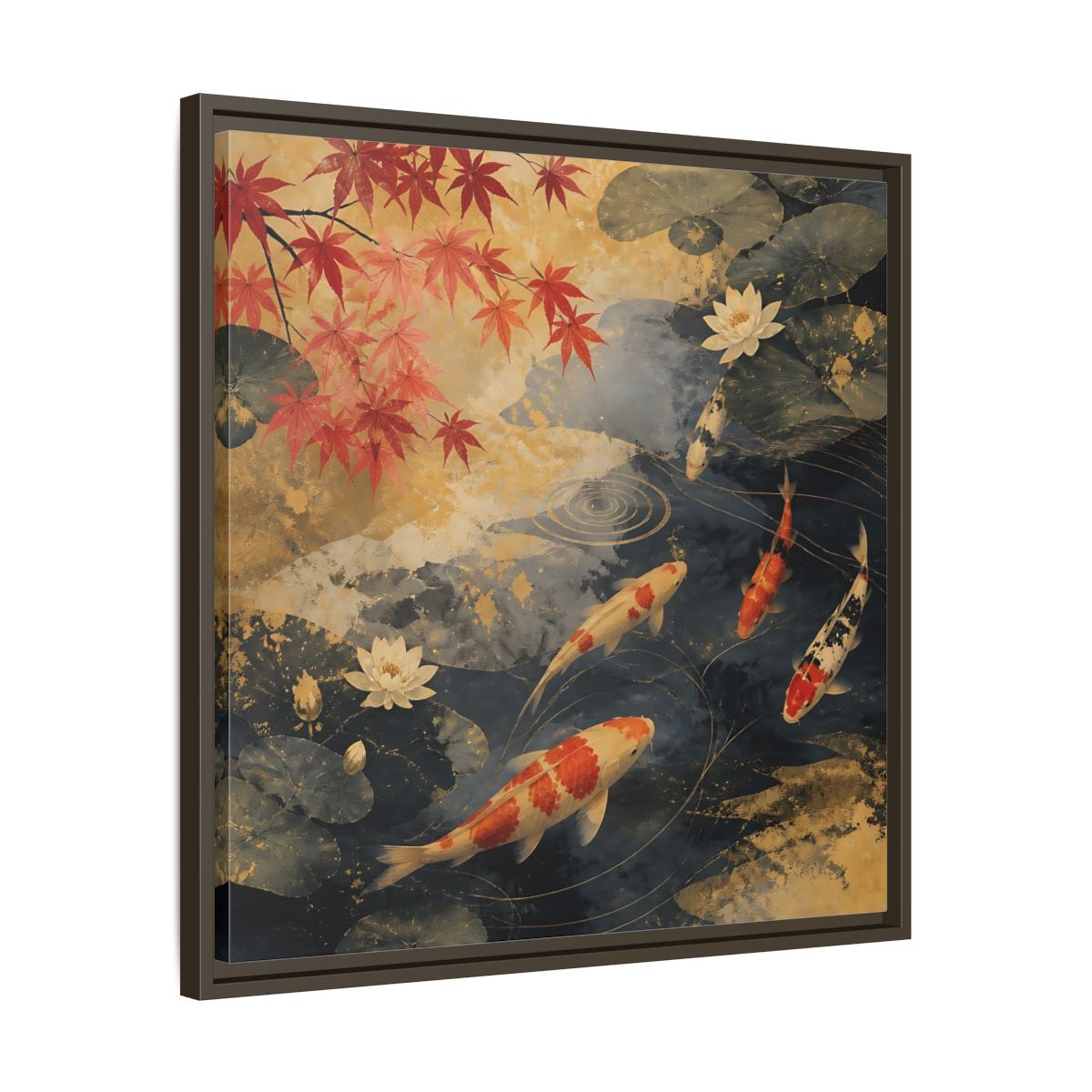 Side Mockup 27. Japanese Koi Pond Harmony shown as framed canvas print