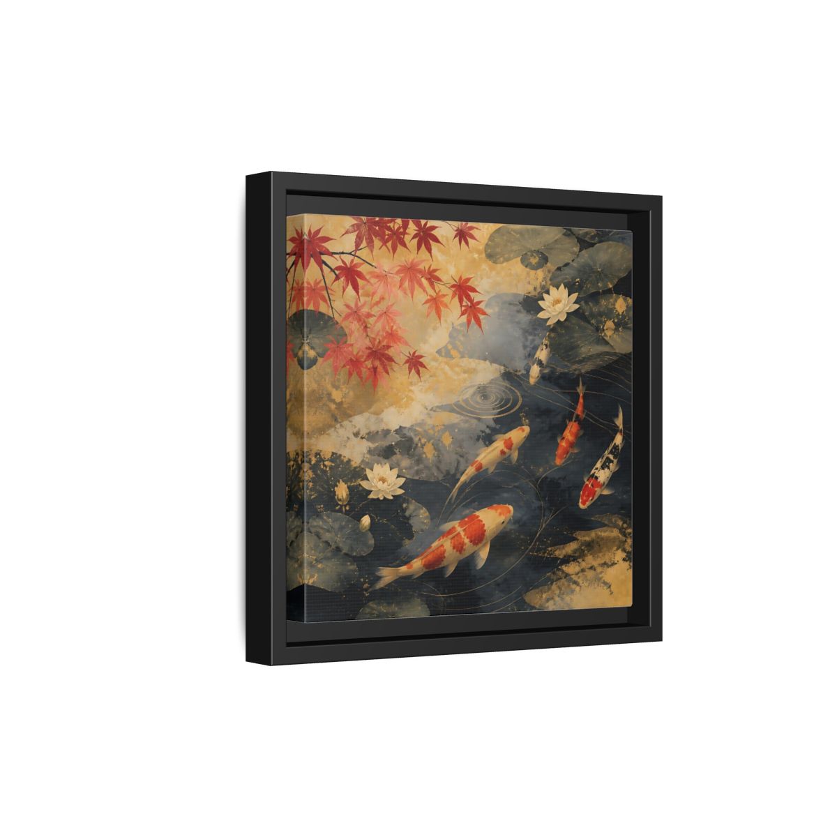Side Mockup 21. Japanese Koi Pond Harmony shown as framed canvas print