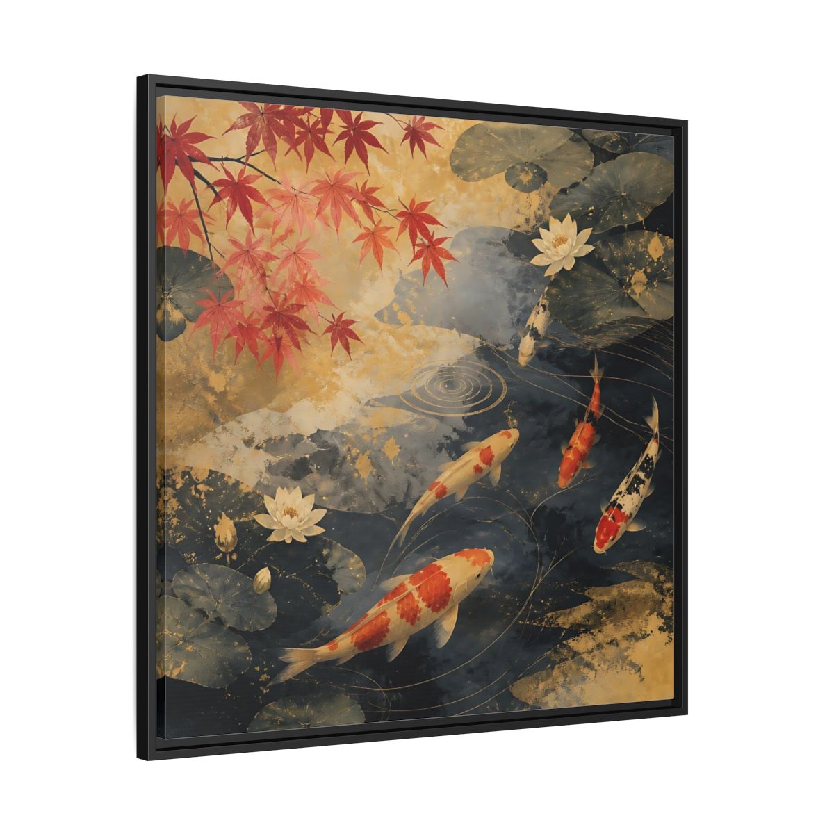 Side Mockup 30. Japanese Koi Pond Harmony shown as framed canvas print
