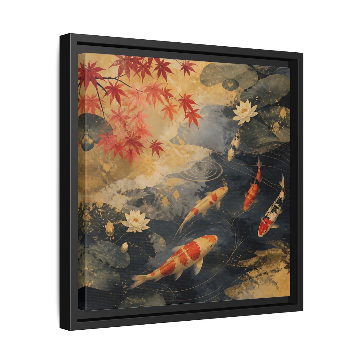 Side Mockup 32. Japanese Koi Pond Harmony shown as framed canvas print