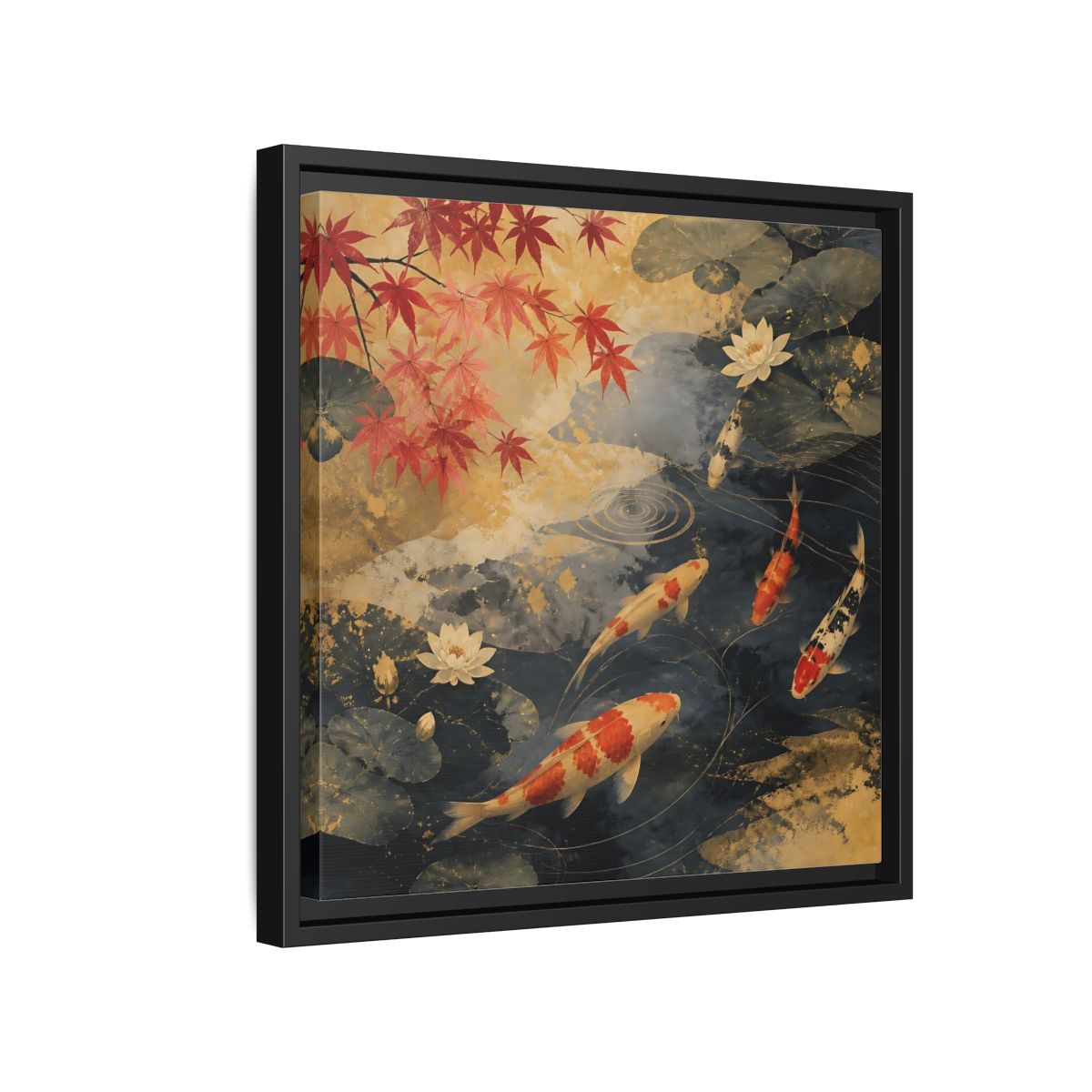 Side Mockup 15. Japanese Koi Pond Harmony shown as framed canvas print