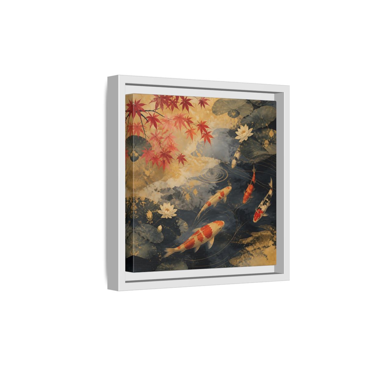 Side Mockup 19. Japanese Koi Pond Harmony shown as framed canvas print