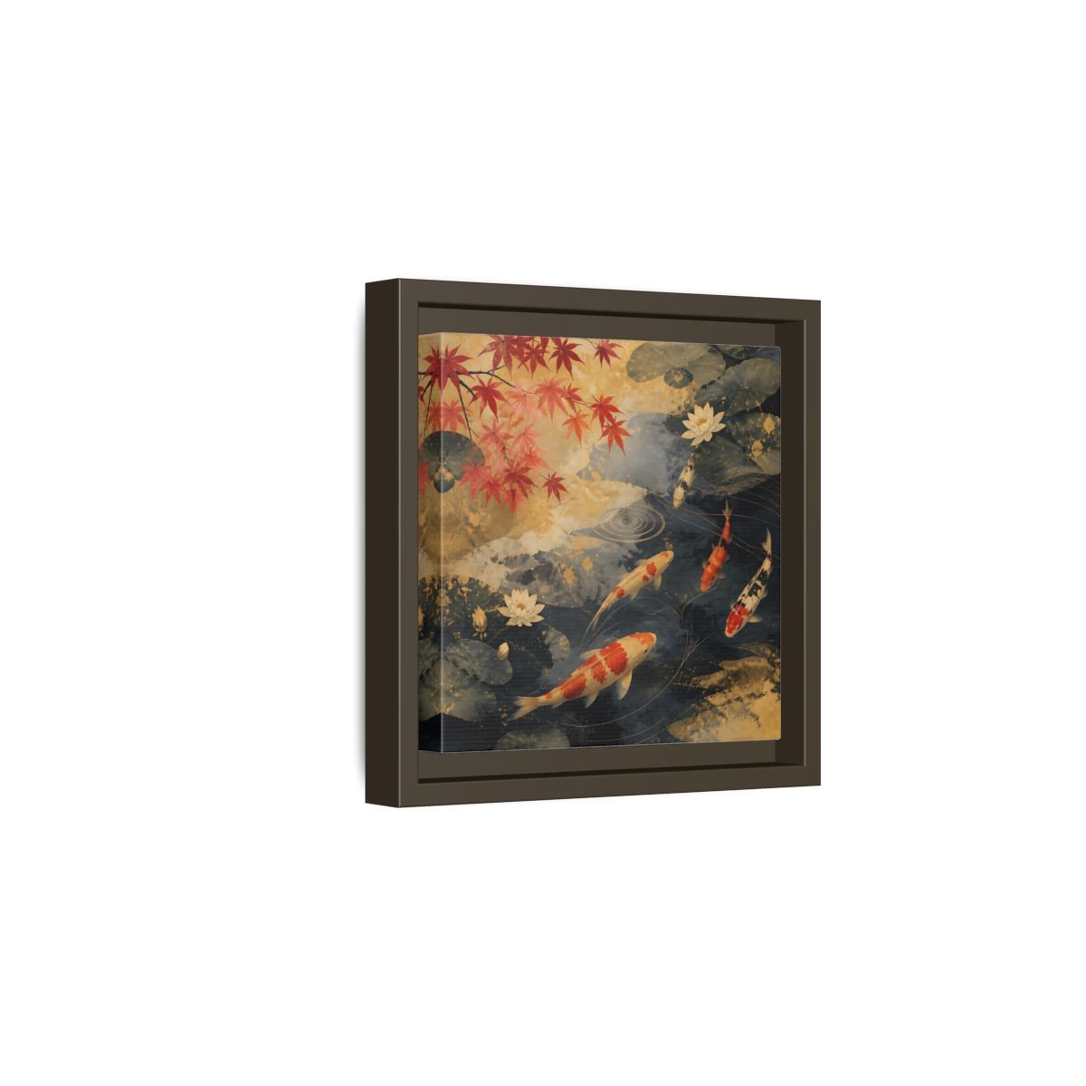 Side Mockup 2. Japanese Koi Pond Harmony shown as framed canvas print