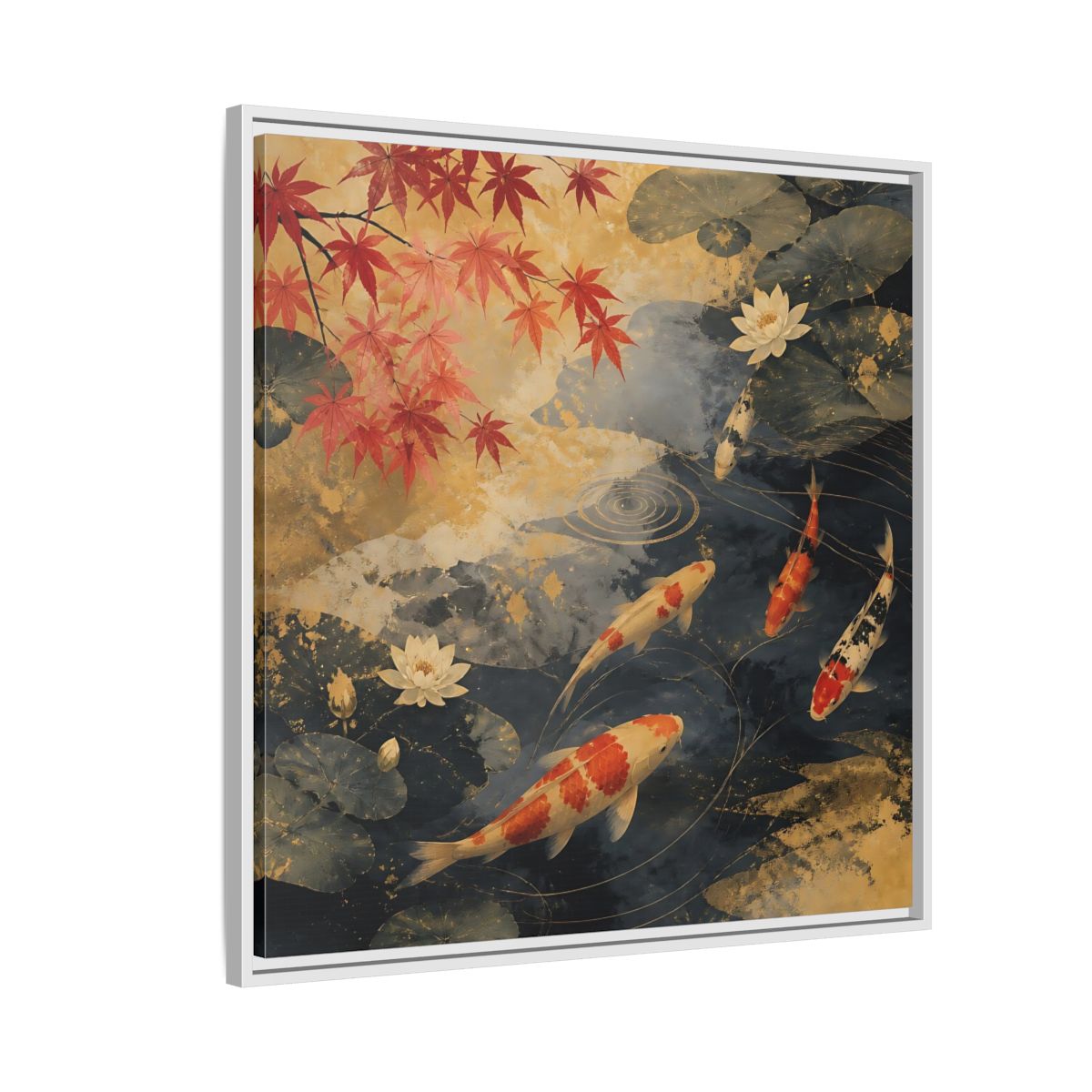 Side Mockup 7. Japanese Koi Pond Harmony shown as framed canvas print