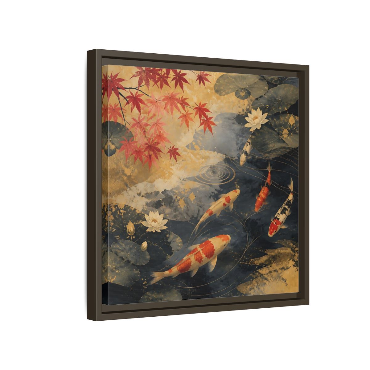 Side Mockup 14. Japanese Koi Pond Harmony shown as framed canvas print