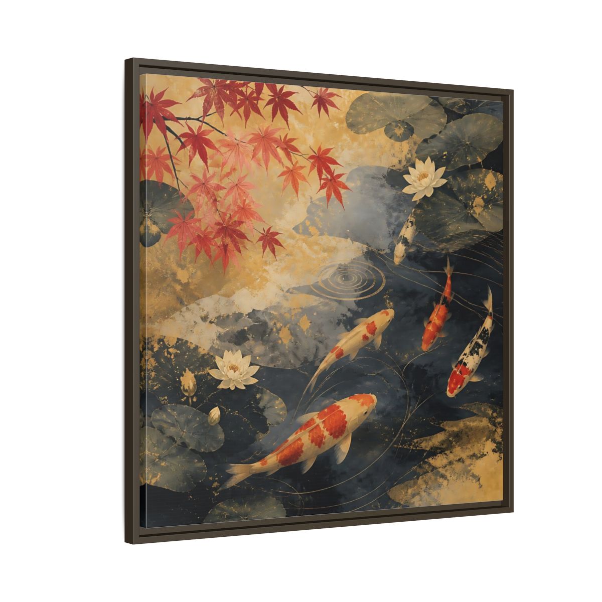 Side Mockup 8. Japanese Koi Pond Harmony shown as framed canvas print