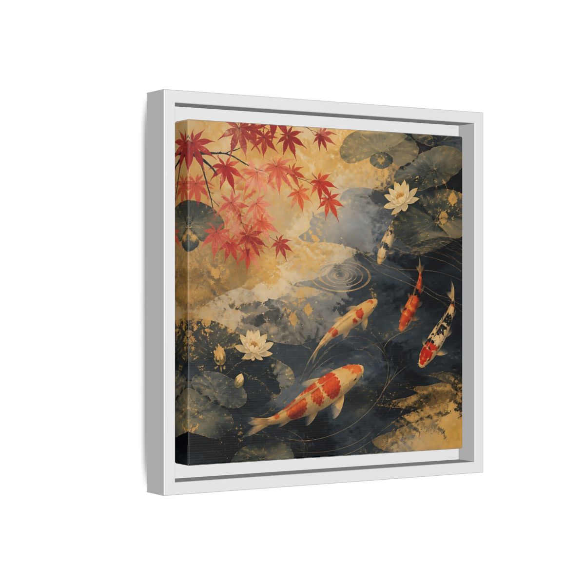 Side Mockup 16. Japanese Koi Pond Harmony shown as framed canvas print