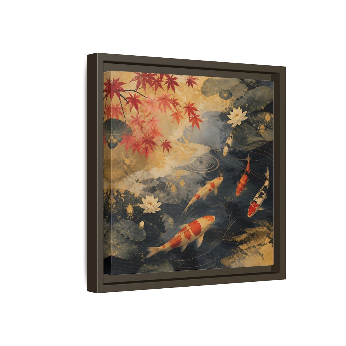 Side Mockup 17. Japanese Koi Pond Harmony shown as framed canvas print