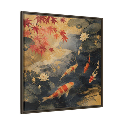 Main Mockup. Japanese Koi Pond Harmony shown as framed canvas print