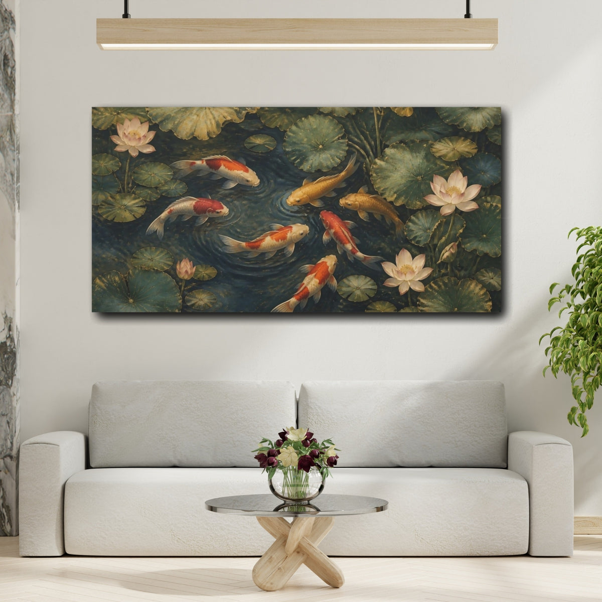 Mockup 2. Japanese Koi Pond shown as canvas print