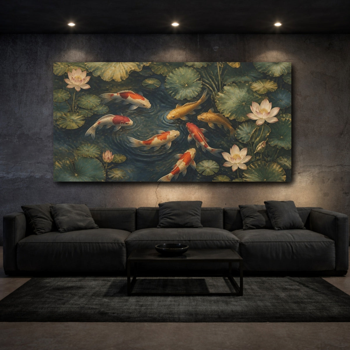 Mockup 3. Japanese Koi Pond shown as canvas print