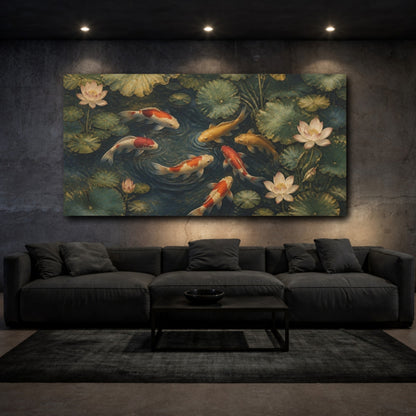 Mockup 3. Japanese Koi Pond shown as canvas print