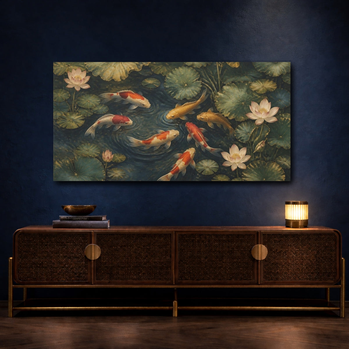Mockup 4. Japanese Koi Pond shown as canvas print